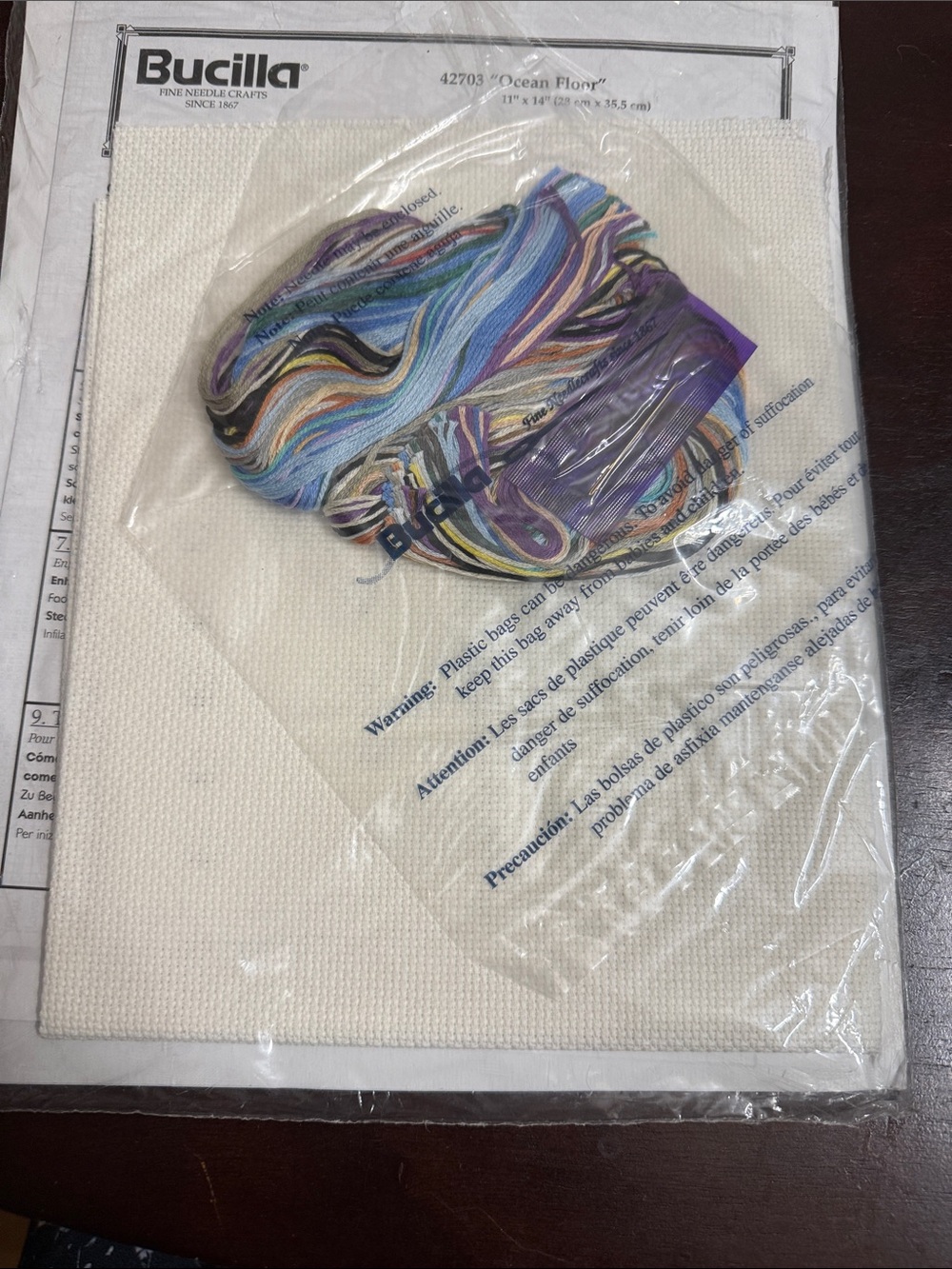 Bucilla Ocean Floor Cross Stitch Kit in Blue, Gray, White and Gold Accents - Picture 2 of 3